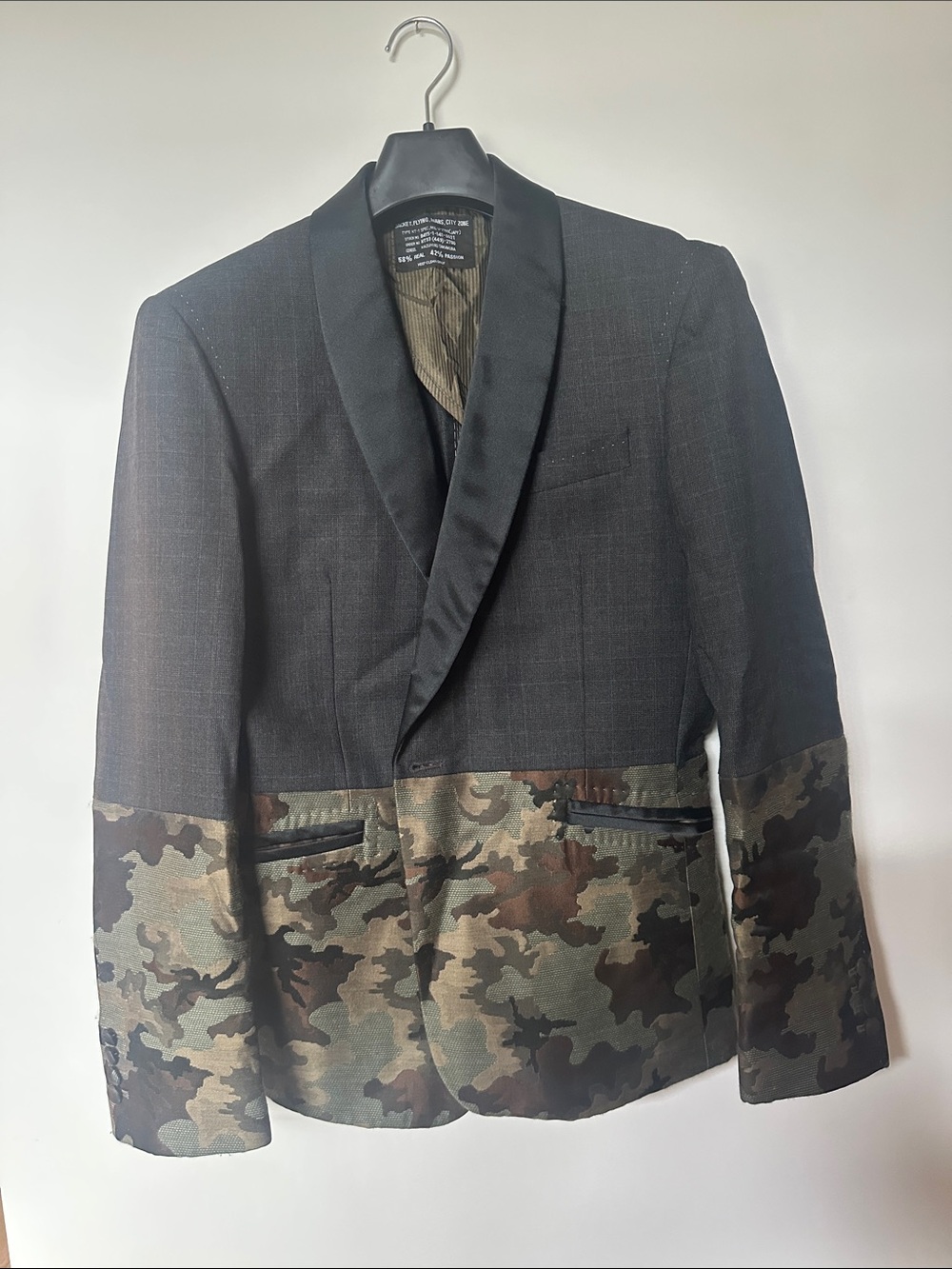 Men's Black Blazer with Camouflage Panel
